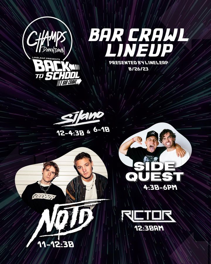 ⚠️@lineleap bar crawl line-up⚠️ Doors open at noon! First 100 crawlers get a complimentary @truly !! NO COVER for CRAWLERS *all crawlers must be in bar crawl tees*