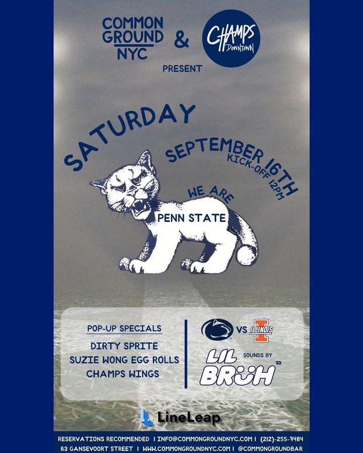Back in NYC this weekend at @commongroundbar !! Penn State vs Illinois Limited number of FREE RSVPs on @lineleap that guarantee entry!!!!